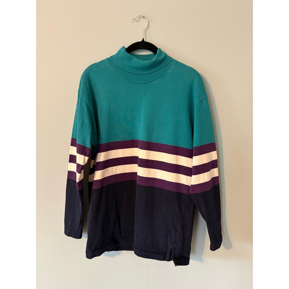 Vintage 90s Eddie Bauer striped 100% cotton turtleneck, women’s size M